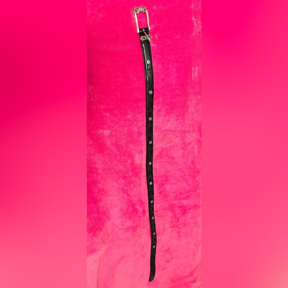 Brighton Black Leather Belt with Silver Floral Studs 36” XL - Picture 5 of 8